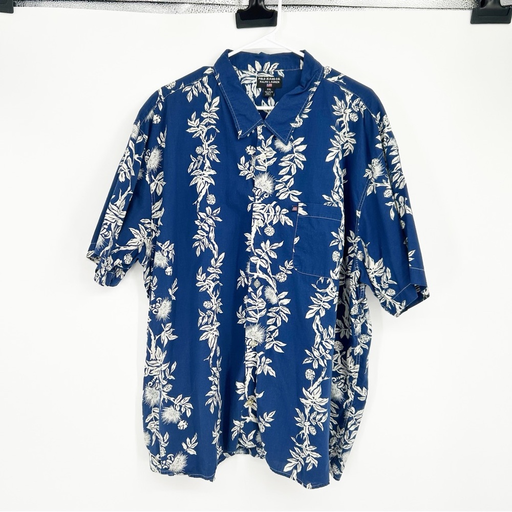 Vintage Polo Jeans Co Ralph Lauren Hawaiian Shirt Blue Floral‎ Print Mens Sz XXL